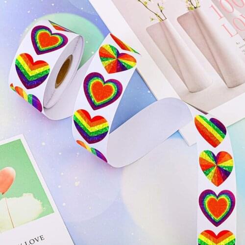 500PCS Rainbow Heart Shaped Stickers 8 Patterns Rainbow Decals