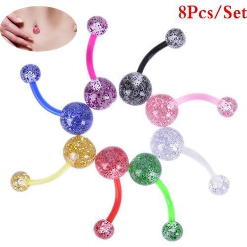 8PCS Glitter Belly Button Rings Mix Acrylic Navel Piercing Ring Barbell Body Piercing Jewelry