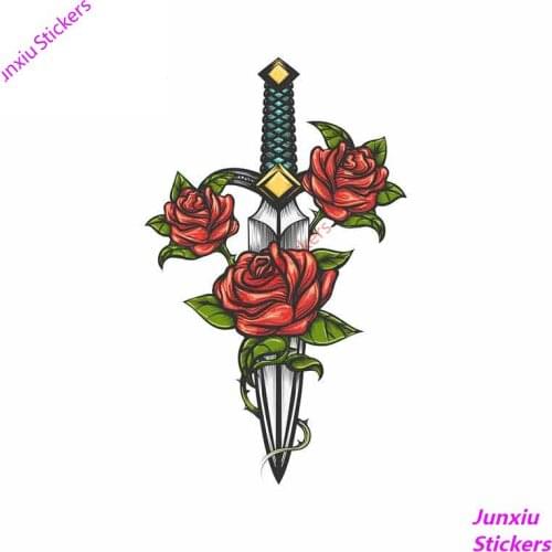 Dagger Knife Rose Flowers Anime Car Stickers Scratch-Proof Decal Waterproof Sunscreen Decor Decoration Car Assessoires KK13*8cm