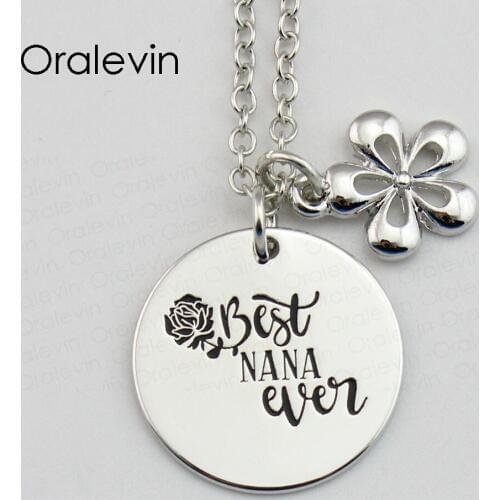 BEST NANA EVER Inspirational Hand Stamped Engraved Accessories Custom charms Pendant Necklace Gift Jewelry,10Pcs/Lot, #LN775