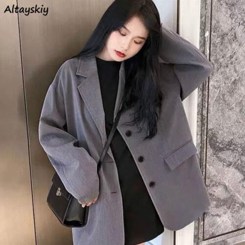 Blazers Women Classic Oversize Simple Korean Style Vintage Retro Single Breasted Long Sleeve Spring All-match Clothing Female