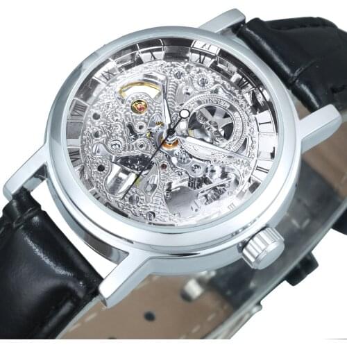 WINNER Official Women Watches Top Brand Luxury Skeleton Mechanical Watch Simple Casual Lady Clock Leather Strap Relogio Feminino