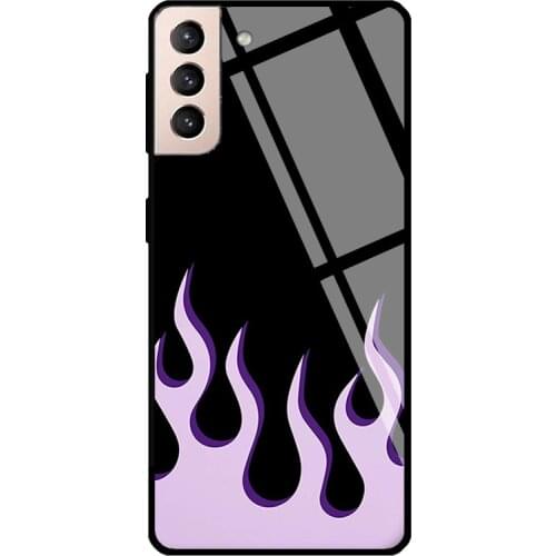 Purple Flames Black Goth Gothic Tempered Glass Cover For Samsung Galaxy S21 Ultra S20 FE S8 S9 S10 Plus Note 10 20 Case