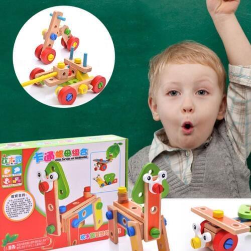 Boys Girls Wooden Variety Nut Building Blocks Combination for Children Kids R7RB