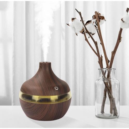 KIMRIG Electric Air Humidifier Essential Aroma Oil Diffuser Ultrasonic Wood Grain Humidifier USB Mini Mist Maker LED Light