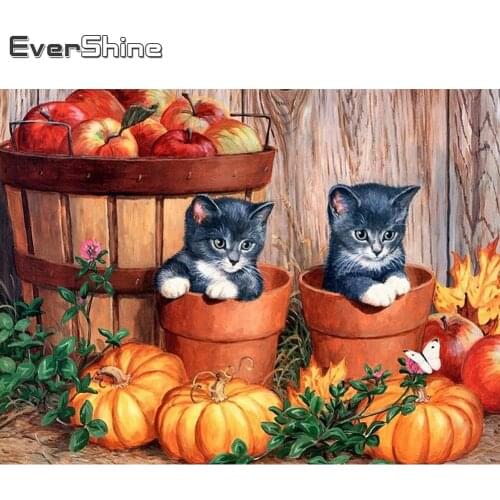 Evershine Diamond Embroidery Cat 5D DIY Halloween Diamond Painting Animal Cross Stitch Mosaic Home Decor Gift