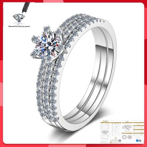 New Moissanite Ring 100% S925 Sterling Silver Wedding Anniversary 0.5CT 1CT 2CT D Color VVS1 Quality Ring Set