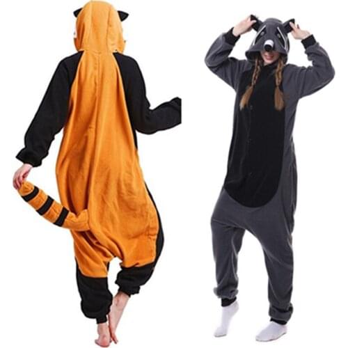 Cartoon Animal Flannel Onesie for Adult Cute Raccoon Hooded Gloomy Bear Cosplay Costume Women Romper Sleepwear Pigiama Donna