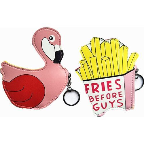 M273 Coin Zero Purses Cute French Fries Swan Water Cup Capsule Book Mini Lady PU Coin Purse Key Buckle Bag