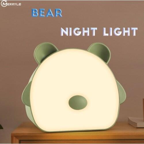 Creative Night Light USB Charging Cartoon Bear Sleeping Lamp for Baby feeding Lighting Decor Ambient Lights No Glare Desk Lamps