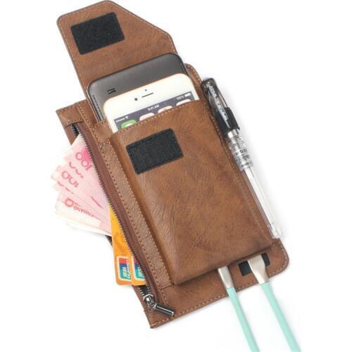 Multi-function Double Pouch Power Bank Wallet for iPhone 8 7 6 Plus xr XS max Holster Case Belt Pouch for Huawei Xiaomi Samsung