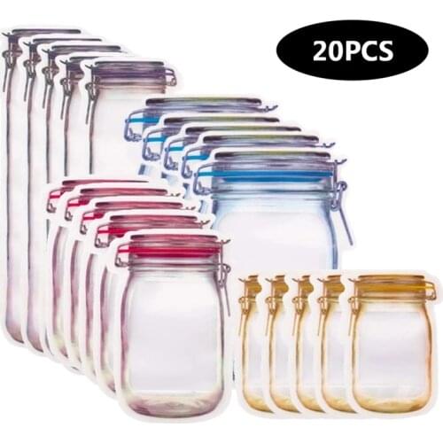Reusable Mason Jar Bottles Bags Reusable Snack Saver Bag Organizer Nuts Candy Cookies Snack Sandwich Ziplock Bags
