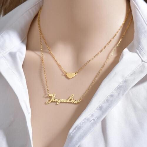 Fashion Customized Stainless Steel Name Necklace Heart Pendants Double Layer Personalized Necklace Choker Drop Shipping