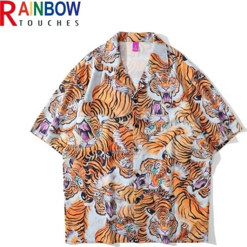 Rainbowtouches Summer Men Half Sleeve Tiger Digital Printing High Street Cardigan Hip Hop Casual Shirts