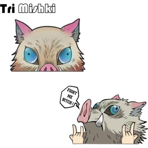 Tri mishki WCS1059 Demon Slayer Hashibira Inosuke Fight Me Anime Peeking car sticker PVC colorful Decals sticker on Car Bumper