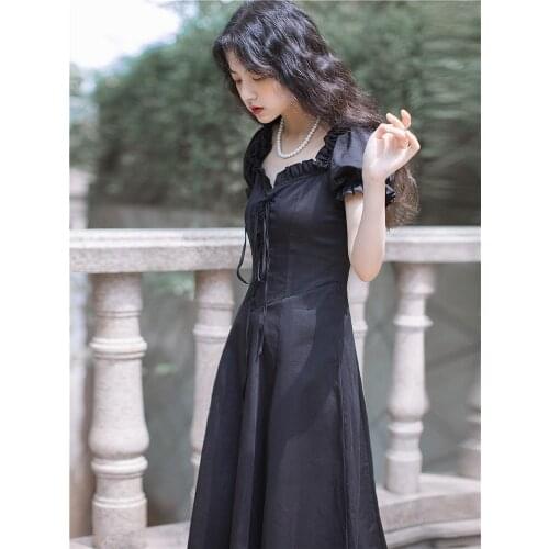 2020 new fashion womens clothing Vintage dress V-Neck Puff Sleeve