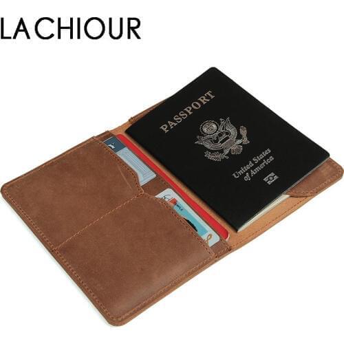 Men Vintage Crazy Horse Leather Passport Cover Unisex Genuine Leather Card Holder Case Women Brown Passport Case