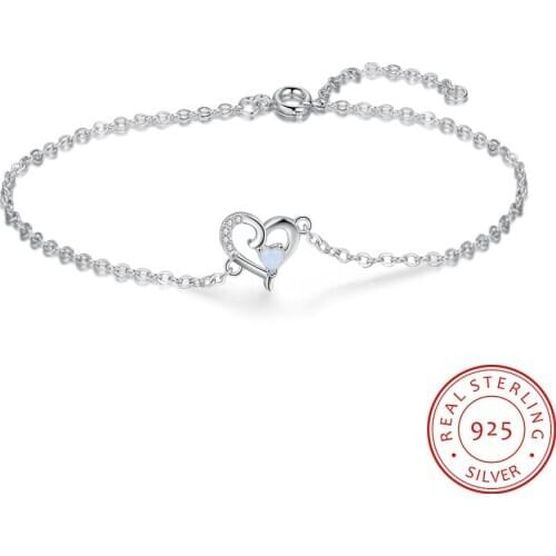 Heart Shape Opal Bracelets for Women 925 Sterling Silver Cute Adjustable Chain Bracelets Charm Fine Jewelry Gifts for Girls