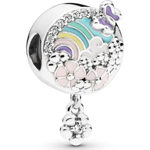 Genuine 925 Sterling Silver Flower Colour Story Charm Pendant Beads Fit Pan Women Bracelet & Necklace Diy Jewelry