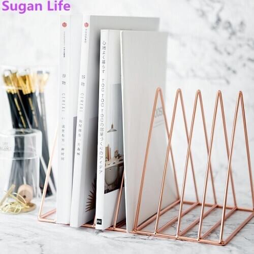 Sugan Life Nordic triangle simple wrought iron shelves desktop storage rack shelf file magazine storage box office rack jewelry
