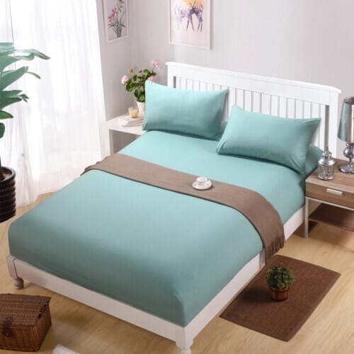 Cotton Poly Fitted Sheets Plain Solid Color Bedsheets Elastic Mattress Cover Protective Case Single Full Double Queen