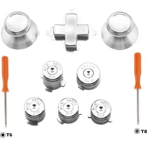 Silver Metal Thumbstick Joystick Analog Cap Bullet ABXY Guide Button D-Pad Dpad Button Screw Driver For Xbox one Controller