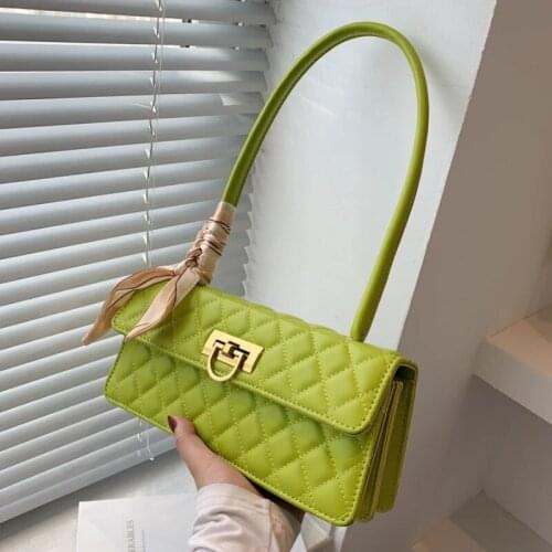 Lattice Square Underarm Bag 2021 Summer New High-quality PU Leather Womens Designer Handbag Ribbon Bow Shoulder Messenger Bag