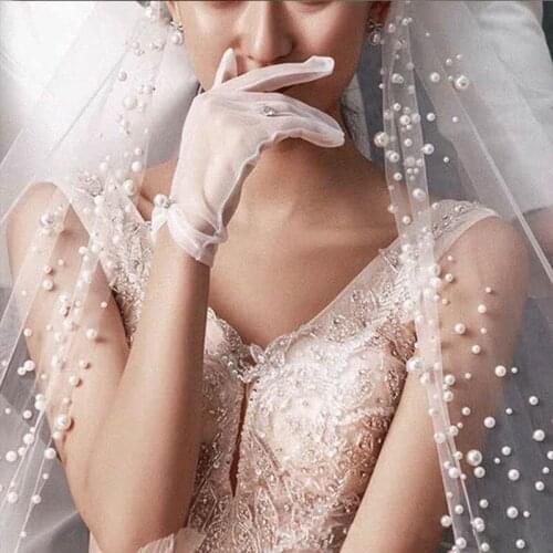 Retro Long Large Trailing Pearl Veil Photo Studio Wedding Formal Dress Photo Shoot Headdress Wedding Bridal Veil Veil