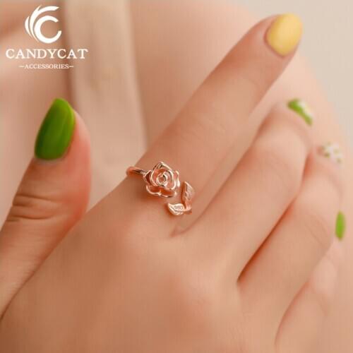 Vintage Rose Flower Branch Rings For Women Statement Exquisite Ancient Silver Color Rose Gold Copper Rings Engagement Rings
