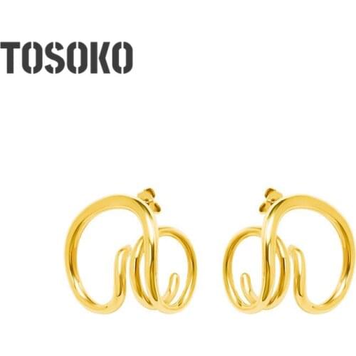 TOSOKO Stainless Steel Jewelry Twisted Line Earrings Heteromorphic Cochlea Inspired Earrings Creative Female Earrings BSF293