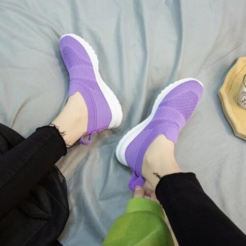 Women Flat Shoes Knit Woman Casual Slip Shoes Female Mesh Soft Breathable Womens Footwear For Ladies Sneaker plus size 10.5