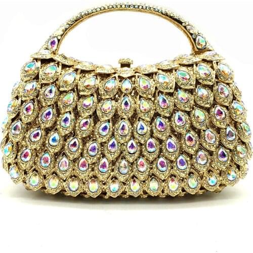 Boutique De FGG Gold Crystal AB Women Evening Clutch Bags Top-Handle Minaudiere Wedding Diamond Handbag Rhinestones Party Bag