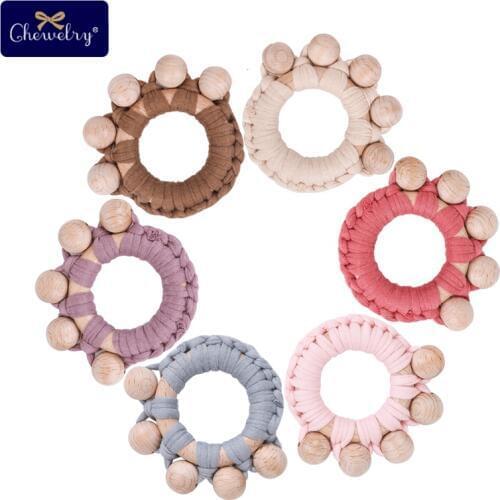 1PC Baby Teether Beech Wood Toy Hand Teething Wooden Ring Can Chew Material Beads Baby Product Toys Baby Rattle Childrens Goods