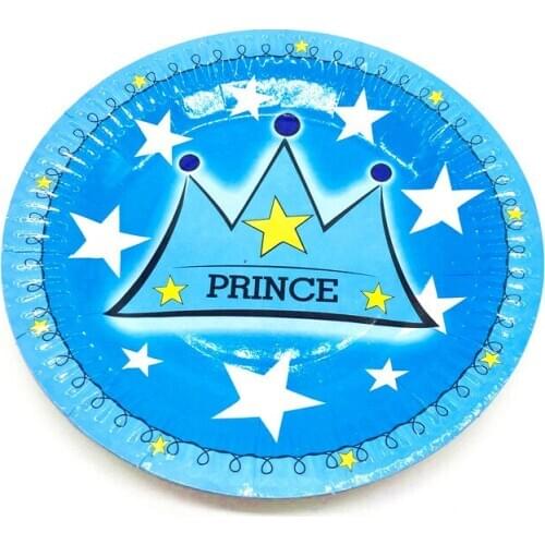 Blue Prince Crown Theme Party Decors Disposable Birthday Decor kids Supplies Blue Prince Crown Birthday Decoration Cups 10pcs