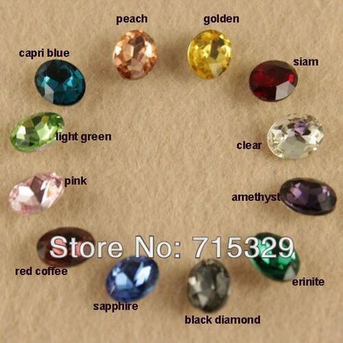 12pcs/lot 8x10mm Oval Shape Glass nail Rhinestone Point Backed Cell Phone diy jewelry beads Decoration you chose color