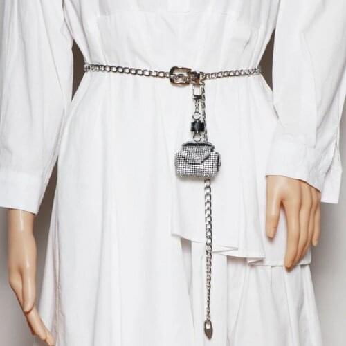 2021 Fashion Long Link Chain Waist Belt Bag Mini Crossbody Bag Women Detachable Waist Chain Cute Bling Rhinestones Fanny Pack