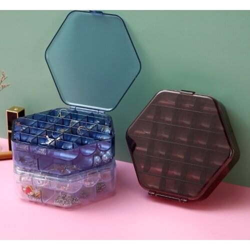 2021 The New Double-Layer Jewelry Box Display Large Capacity Plastic Transparent Earrings Storage Box with Lid with Compartments