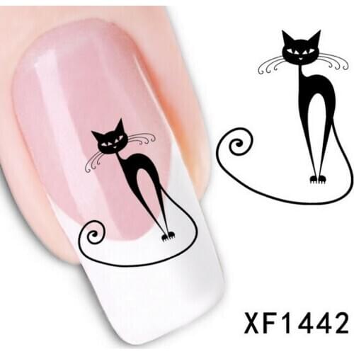 500pcs Watermark 3D Design Cute DIY Black Cats Tip Nail Art Decorations Water Transfer Nail Sticker fashion