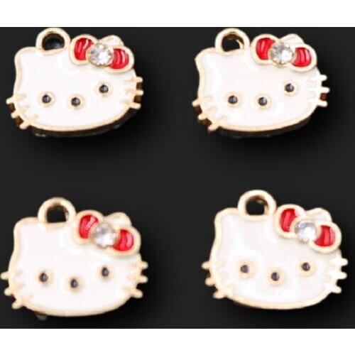 8pcs Enamel Cute Cat Pendants Bracelet Earrings Metal Accessories DIY Charms For Jewelry Crafts Making 15*14mm A2378