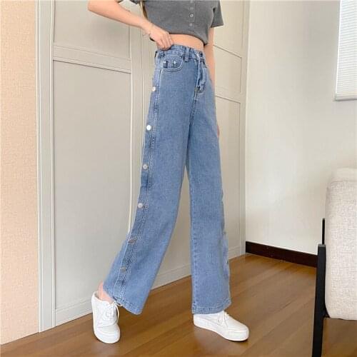 Spring and summer personality jeans female Korean student high-waisted trousers Slim height and thin trousers