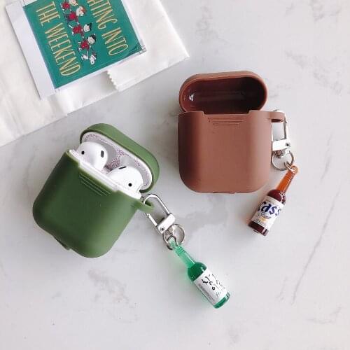Cute Wine Bottle Keychain For Airpods Case Earphone Silicone Bluetooth Wireless Protective Case For AirPods 1 2 Fundas