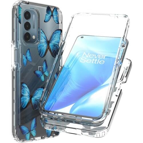 Case for OnePlus Nord N200 5G Hard PC Bumper + Soft TPU Full Protective 2 in 1 Clear Fancy Butterfly Skin Back Phone Cover