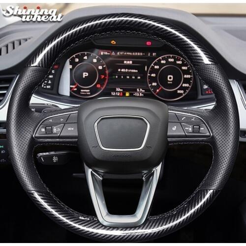 Black Leather Black PU Carbon Fiber Car Steering Wheel Cover for Audi A4 Allroad Q3 2019 Q5 2018-2019 Q7 2017-2019 Q8 SQ5