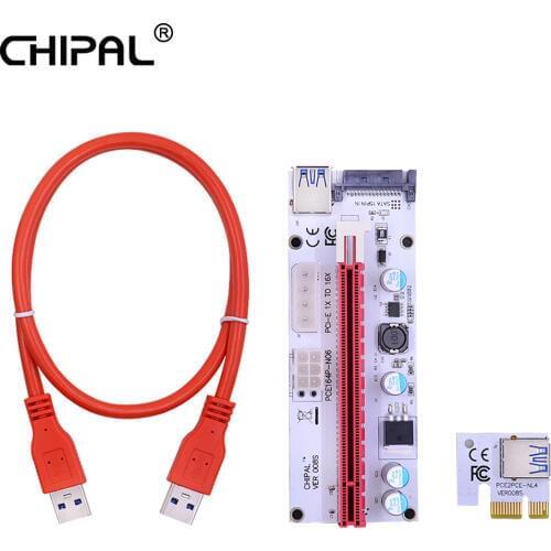 CHIPAL 10pcs 008S 60CM PCI-E Riser Card 008 PCI Express 1X to 16X Adapter 4pin 6pin SATA Power USB 3.0 Cable for Bitcoin Mining