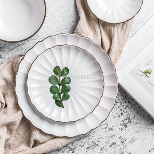 European black handmade stroke white flower type Ceramic Tableware Porcelain Dinnerware Set Bone China Plate Mug Coffee Cup