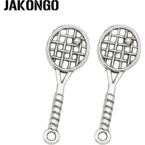JAKONGO Antique Silver Plated Badminton Charms Pendant for Jewelry Making Earrings Bracelet Accessories DIY 29x10mm 20PCS/lot