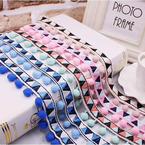 Pom Pom Lace Trim Ball Ribbon Pompom Fringe Ribbon Lace Handmade Sewing Knitted Fabric Material Apparel Craft Accessories 1yards