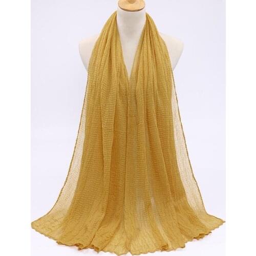 Muslim Women Head Scarf Crinkle Hijab Soft Solid Color Cotton Shawls Wraps Headwrap Arab Bonnet Hats Femme Musulman Islam Scarf