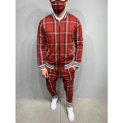 2021 new plaid loose suit lovers fashion sportswear gray sportswear full set of black red faded sportswear