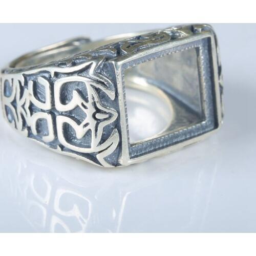 Art Deco Sterling Silver 925 Engagement Wedding Ring 11X14MM Princess Cabochon Semi Mount Jewelry Setting Open/Adjustable